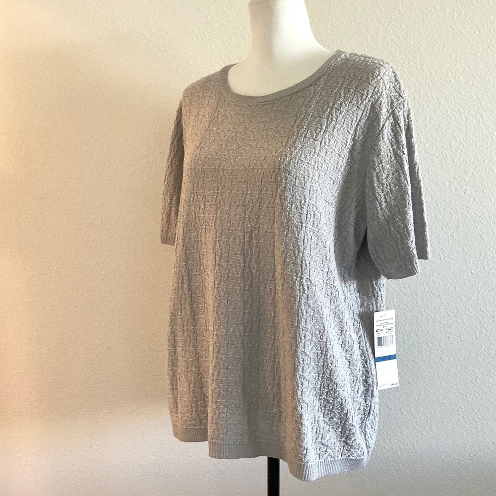 Alfred Dunner Short Sleeve Top Gray/Silver Metallic Size Extra Large NWT